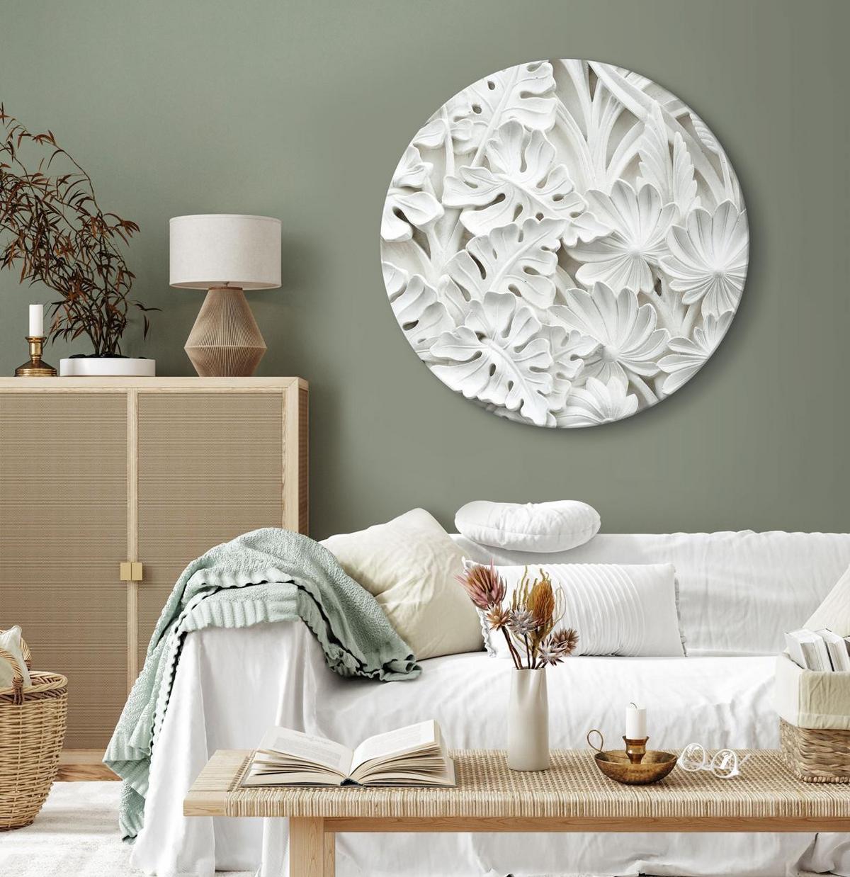 RUNDES BILD Weiß 60/60 cm - Weiß, Textil (60/60cm) - KUNSTLOFT