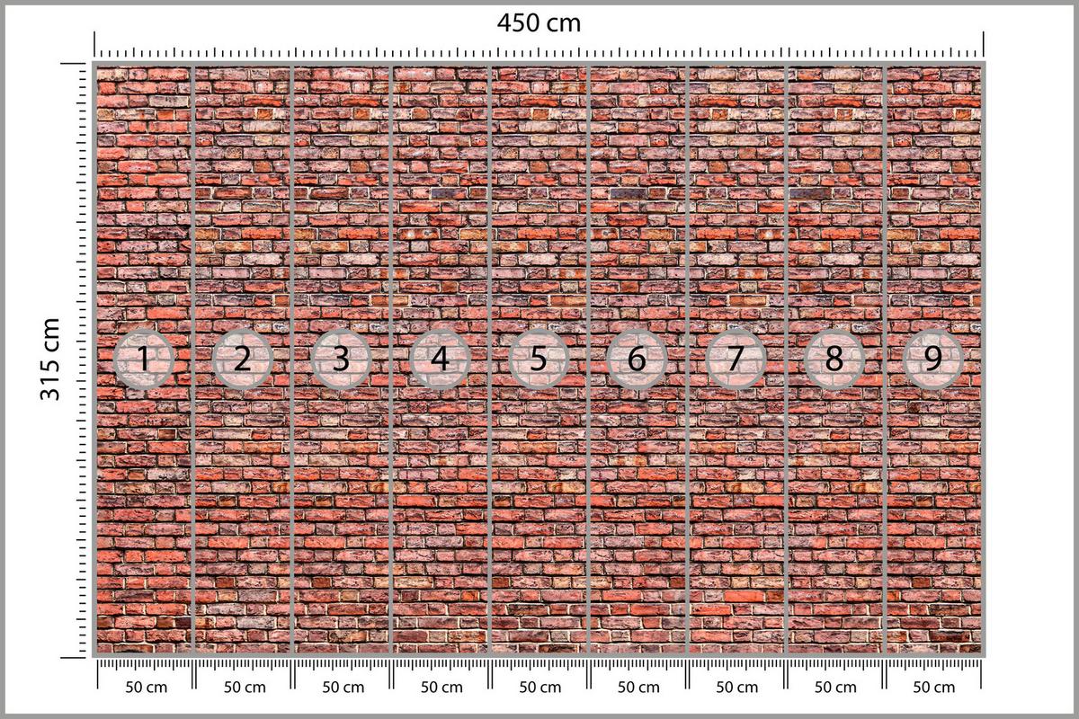 FOTOTAPETE für Wohnzimmer Alter Ziegelstein Roter Wand Rustikal 450x315 - Rot/Orange, Papier (450/315cm) - Muralo