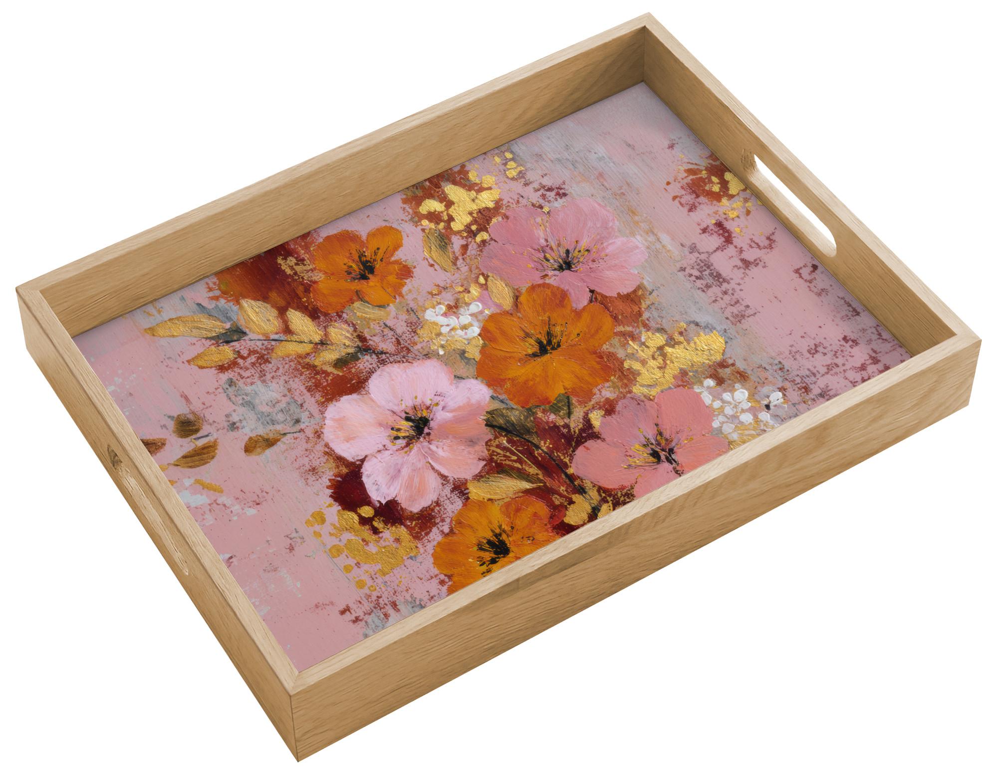 TABLETT Malerei - Blumen - Rustikal - Rosa 40x30 cm - Rosa, Holz (40/5/5cm) - OnlyWow