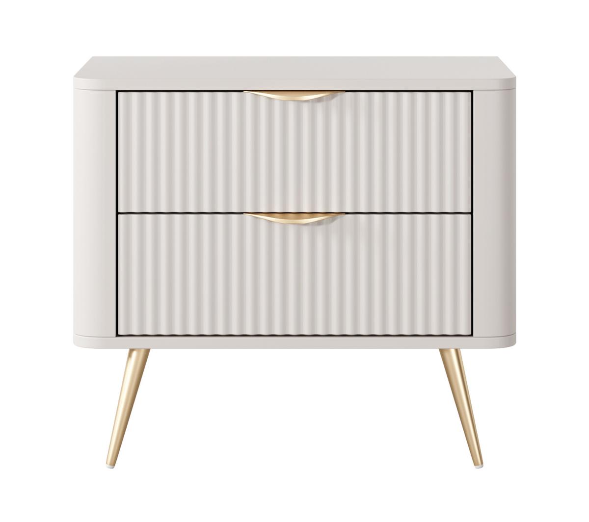 NACHTTISCH Vespasia 2S Beige 63,2/55,3/38 cm – Geriffelten Fronten - Beige/Goldfarben, Holzwerkstoff/Metall (63.2/55.3/38cm) - AX Living
