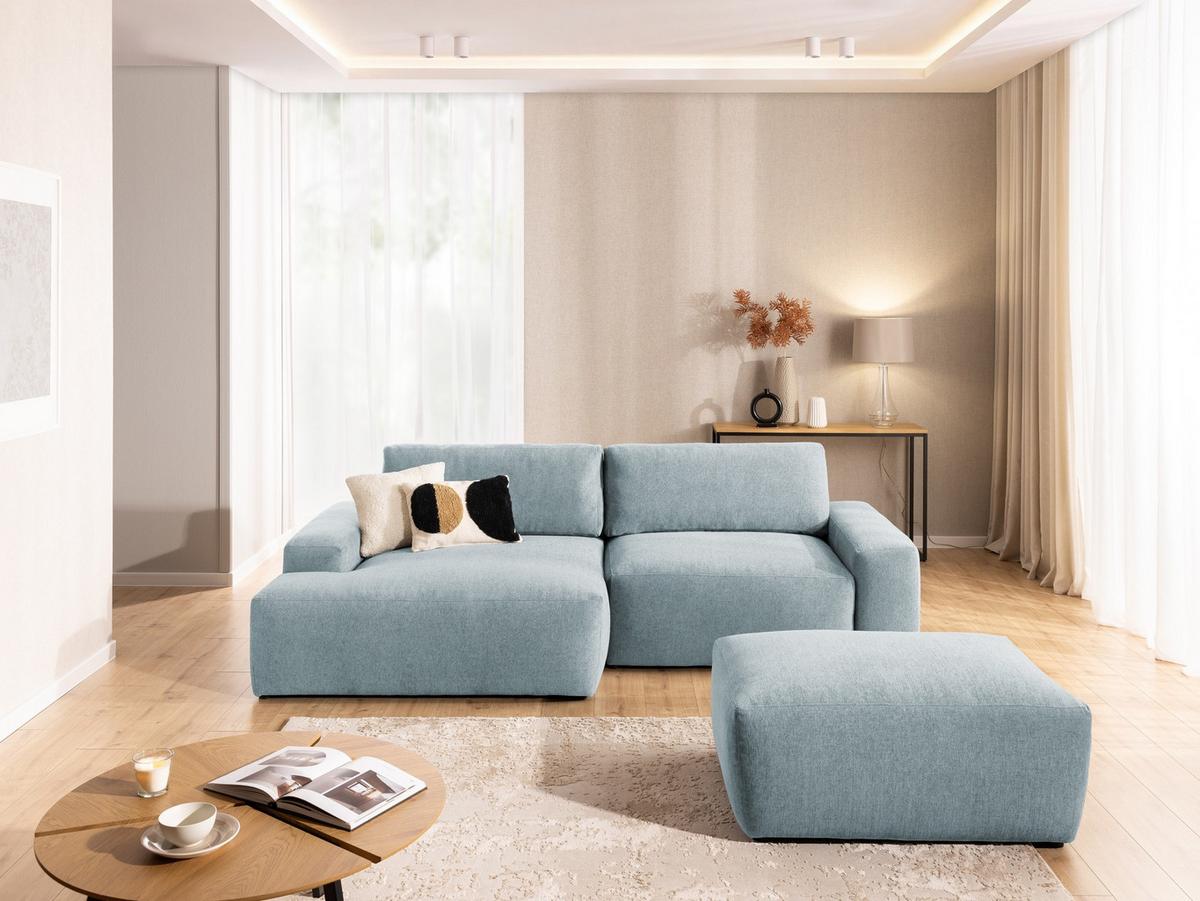 HOCKER Lennon aus Hellblau Strukturstoff mit vielseitiger Nutzung - Schwarz/Hellblau, Holz/Kunststoff (102/42/76cm) - S-Style