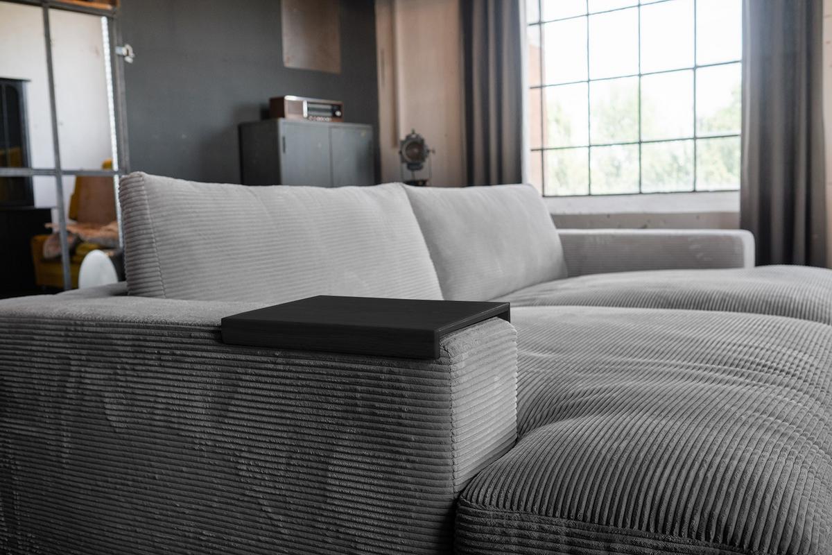 BIG SOFA-SET 7-TLG MADELINE Grau Cord - Schwarz/Grau, Kunststoff/Textil (290/85/170cm) - KAWOLA