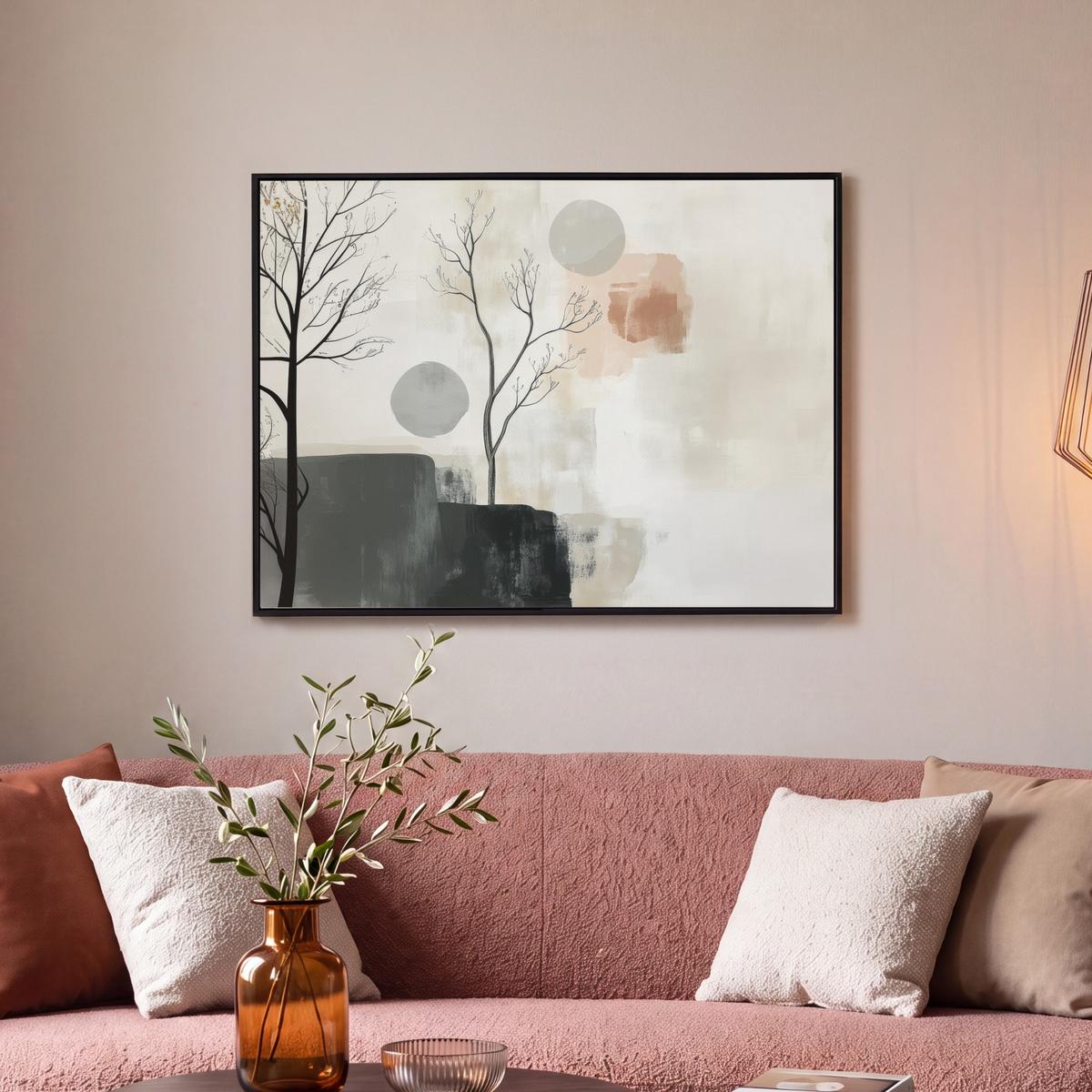 LEINWAND Bilder mit Rahmen - Wabi sabi - Beige - Pflanze - 70x50 - Sandfarben, Textil (70/50cm) - MuchoWow