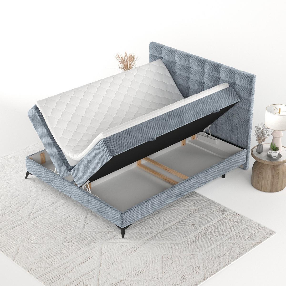 BOXBETT Niro 180/200 cm Hellblau im Bonita Stoff - Schwarz/Hellblau, Holz/Holzwerkstoff (180/200cm) - AltaBeds