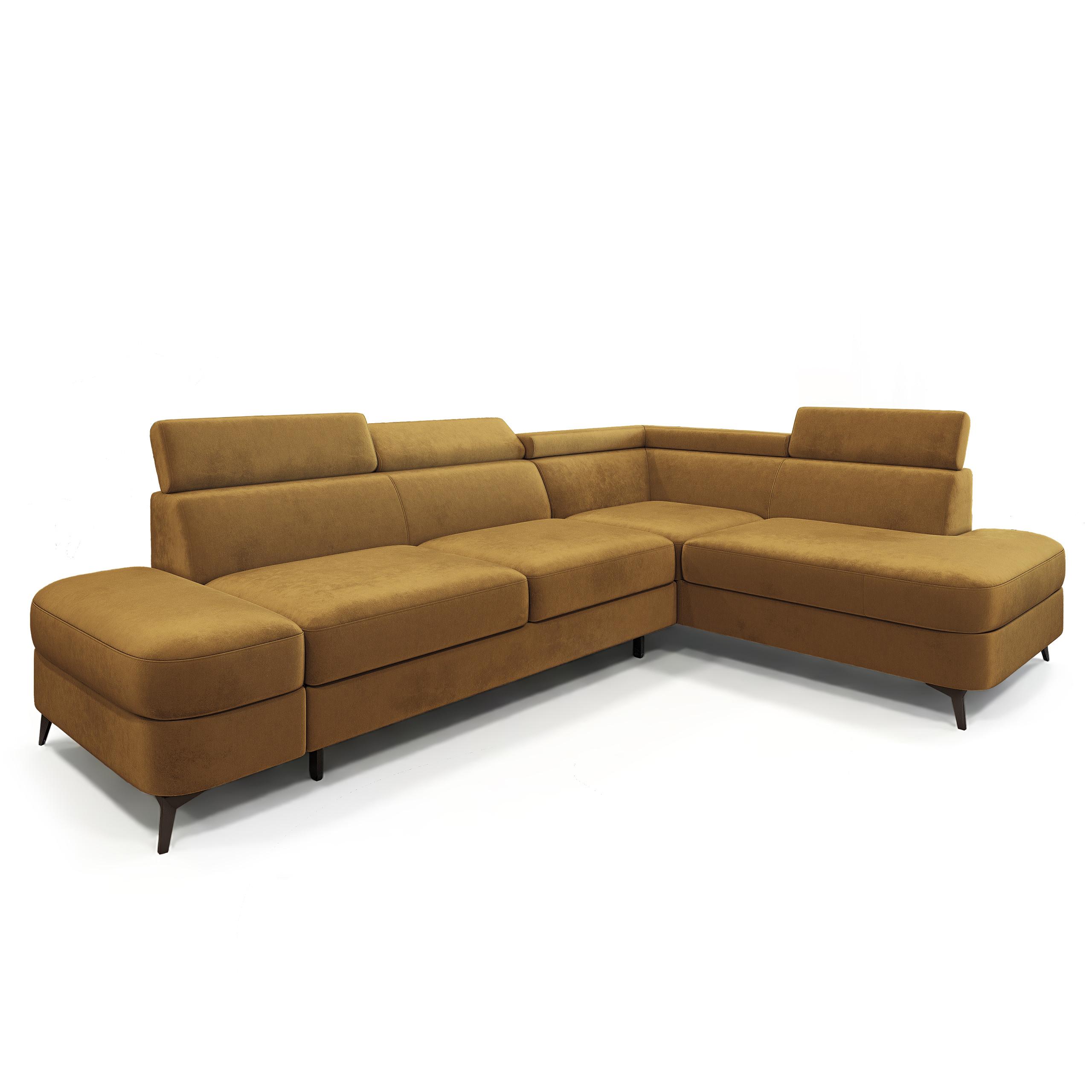 ECKSOFA AVISE M R-S Gelb Velours-Stoff mit Schlaffunktion - Gelb, Holzwerkstoff/Textil (268/195cm) - MASSENO