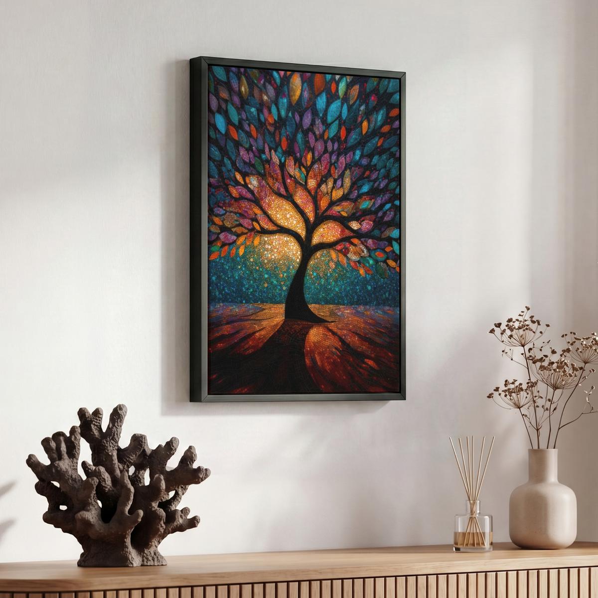 LEINWAND Bilder mit Rahmen - Mosaik - Bunt - Baum - Äste - 30x40 - Multicolor, Textil (30/40cm) - MuchoWow