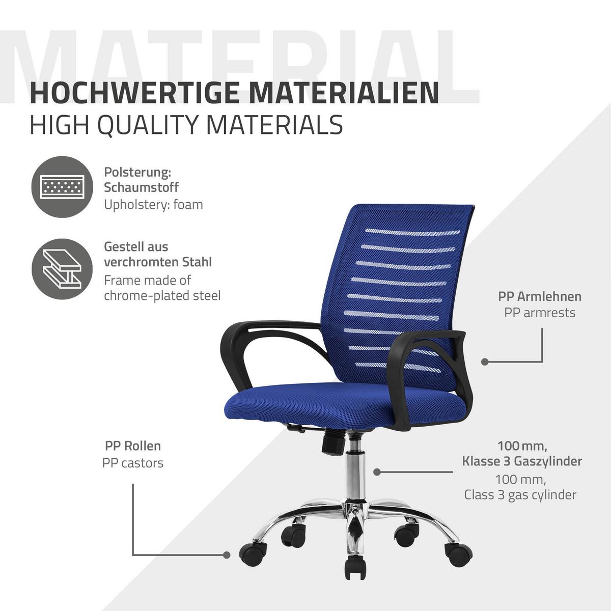 BÜROSTUHL Blau - Blau, Metall (54/99/59cm) - ML-DESIGN