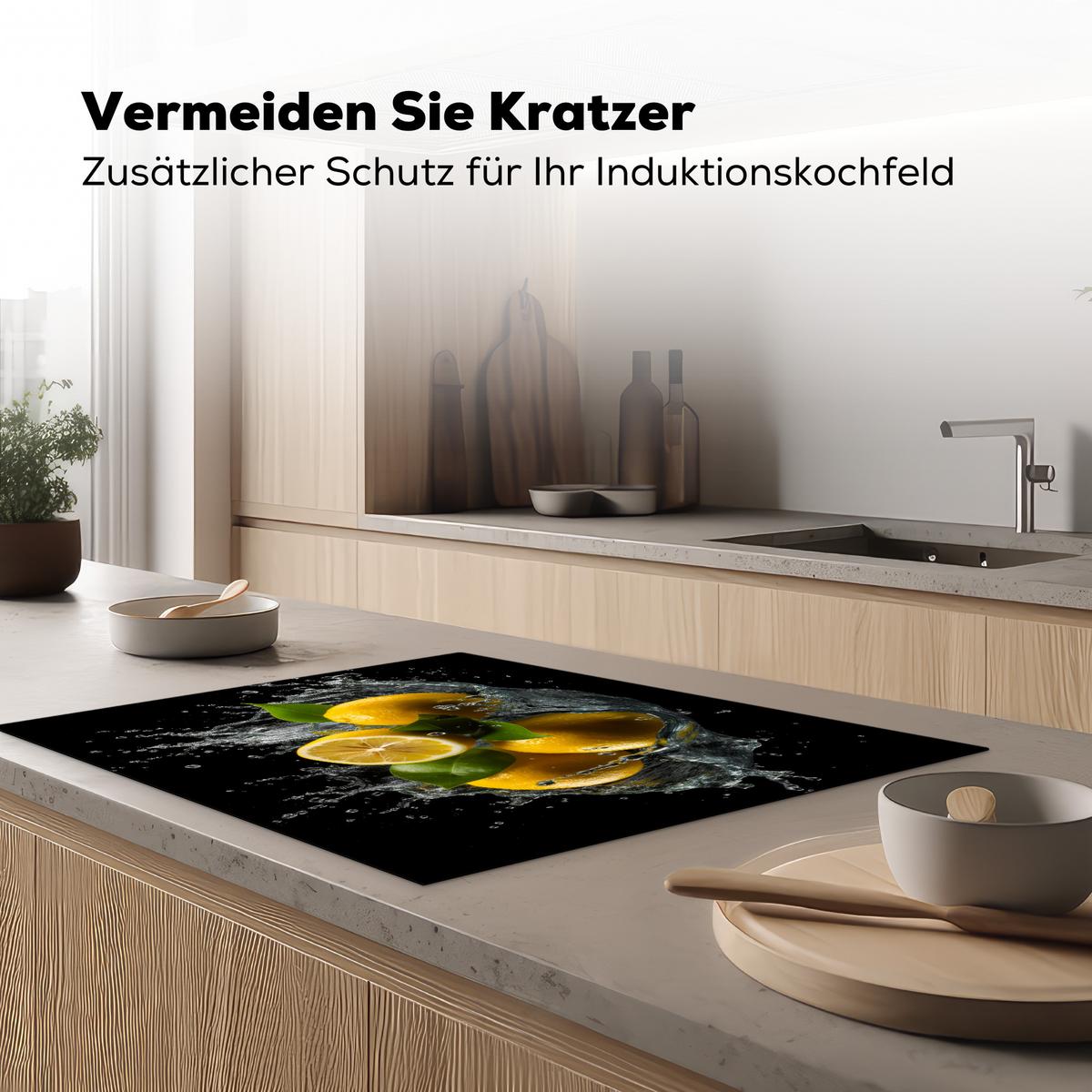 HERDABDECKPLATTE Zitrone - Obst - Gelb - Schwarz Induktionsmatte 77x59 cm - Gelb, Kunststoff (77/59/0.2cm) - MuchoWow
