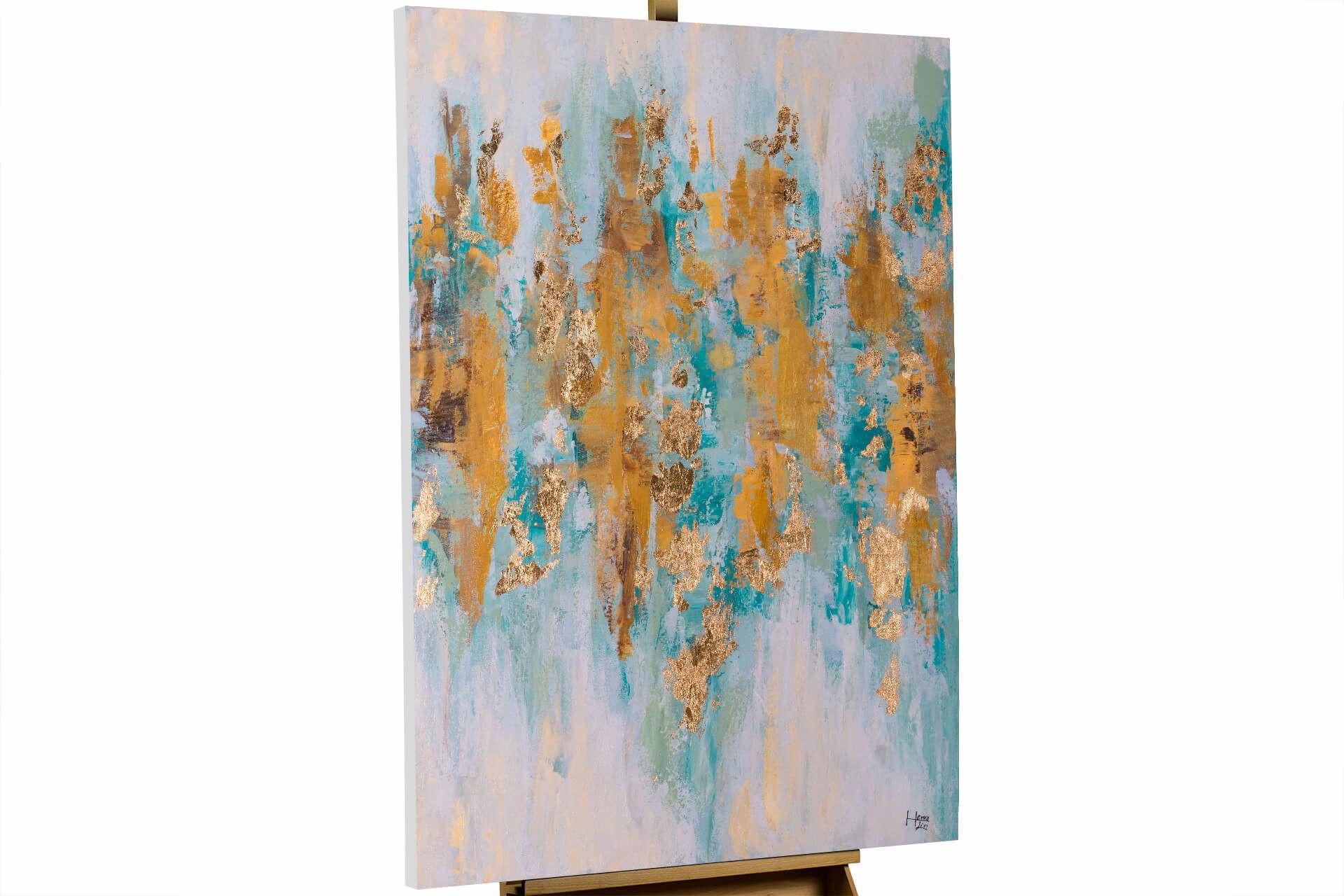 ACRYLBILD HANDGEMALT 75/100 cm - Türkis/Beige, Holz/Textil (75/100cm) - KUNSTLOFT