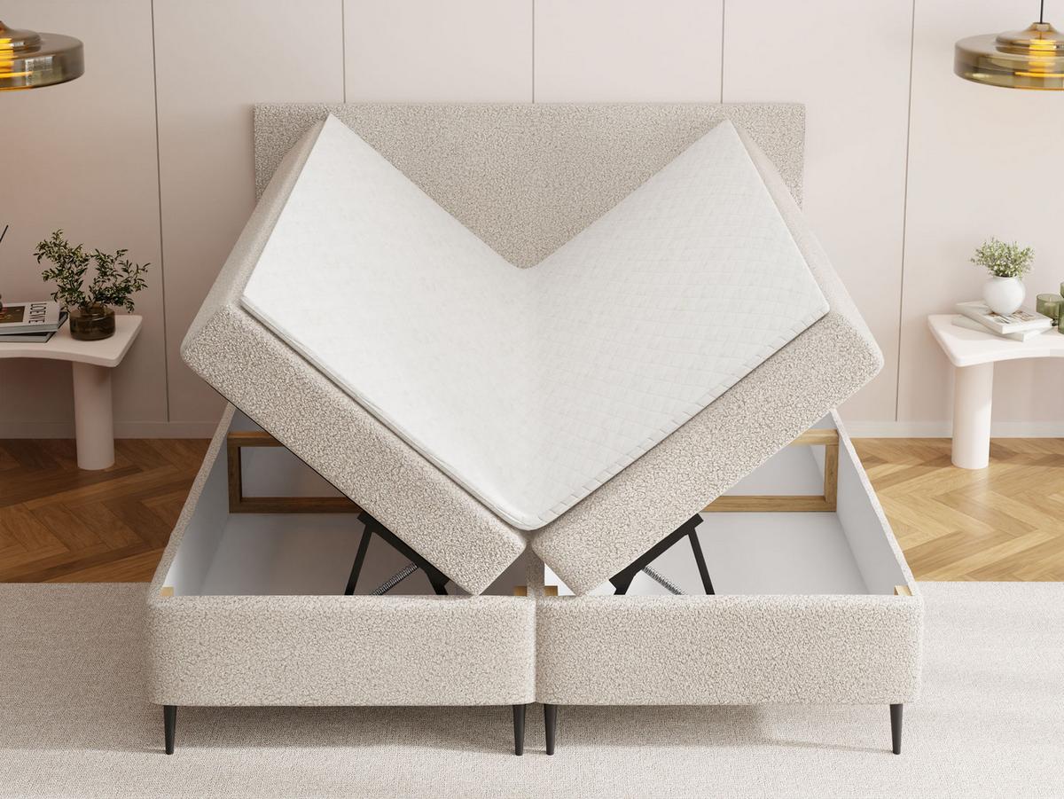 BOXBETT Allen mit Bettkasten, Samt Hellgrau 120x200 cm – inkl. H4 Taschenfederkern Matratze & Foam Topper - Hellgrau/Schwarz, Textil/Metall (120/200cm) - WFL GROUP