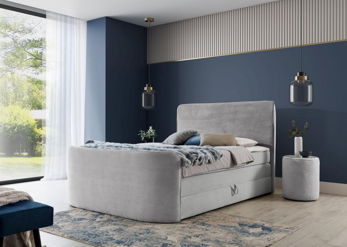 BOXSPRINGBETT Body In Stoff Paros - Hellgrau, Holzwerkstoff/Textil (180/200cm) - Fun Möbel