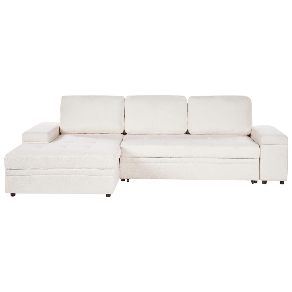 ECKSCHLAFSOFA 3-Sitzer Bouclé Weiß mit Stauraum rechtsseitig Hrisey - Weiß, Textil (293/161cm) - Beliani