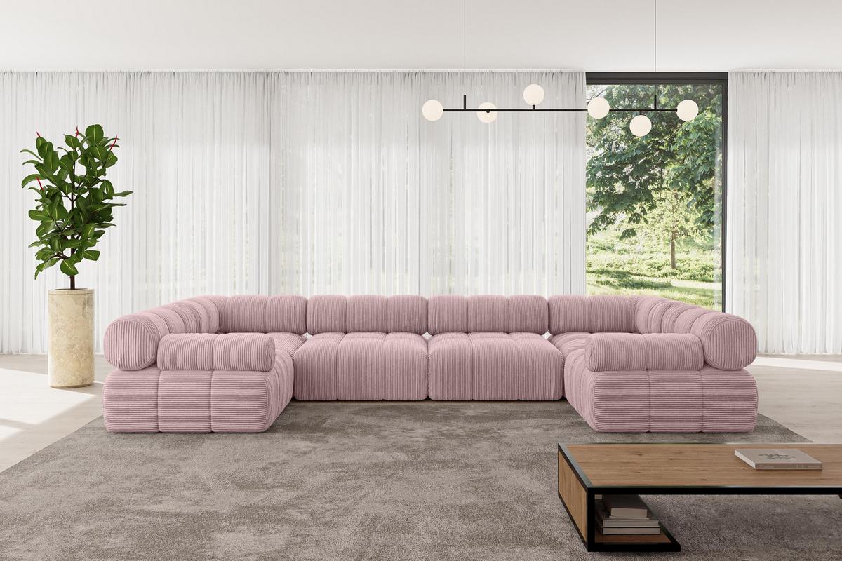 WOHNLANDSCHAFT modulares Sofa Birno-U2 - 380x190x70 cm Rosa Cord - Rosa, Holzwerkstoff/Textil (380/70/190cm) - ALTDECOR