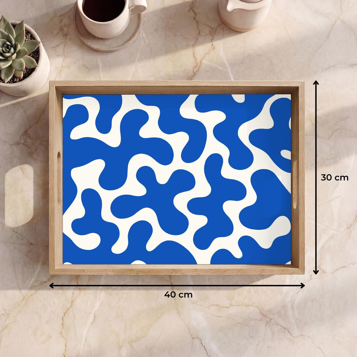 TABLETT Formen - Abstrakt - Blau - Wellen 40x30 cm - Blau, Holz (40/5/5cm) - OnlyWow