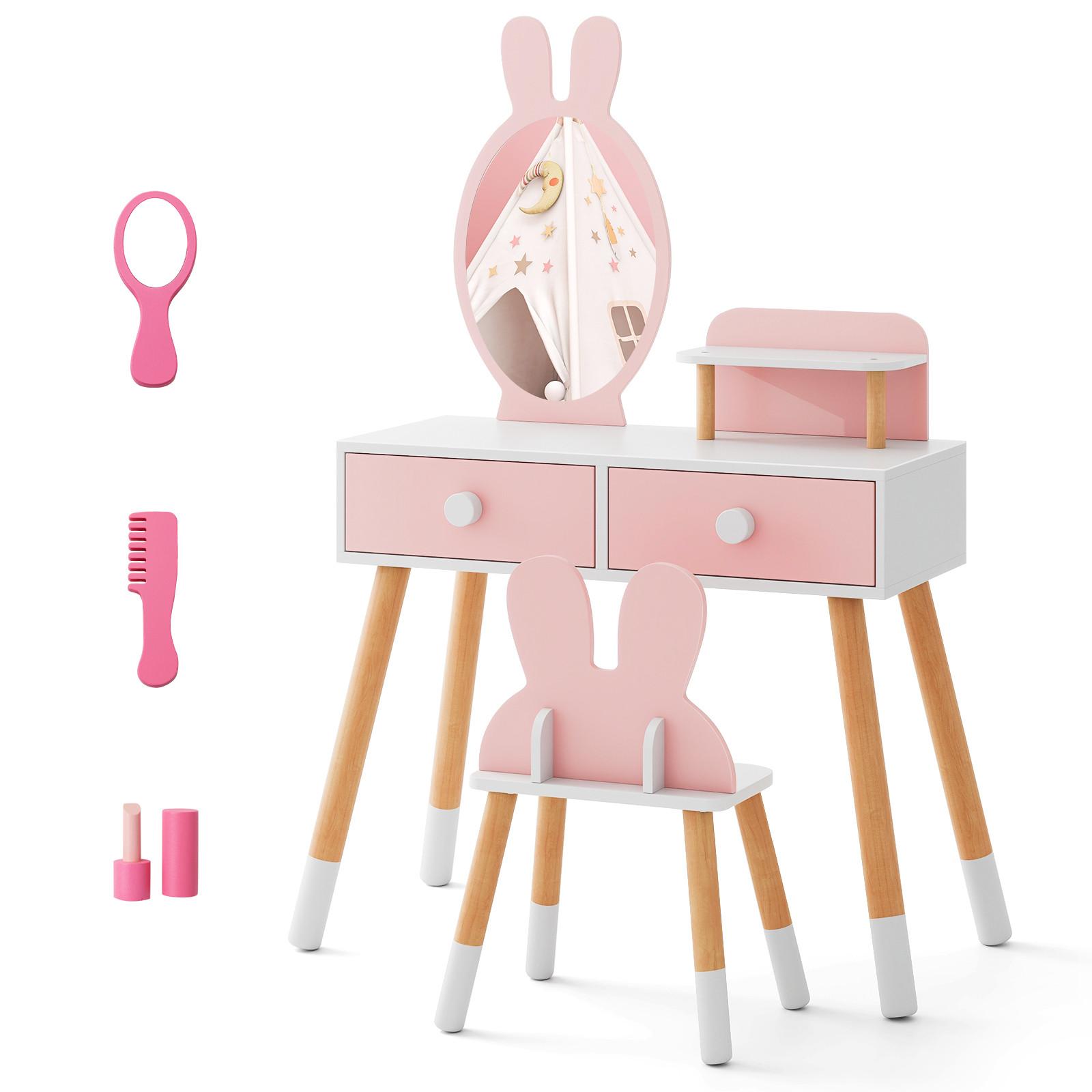 KINDER SCHMINKTISCH Set Pink - Pink, Holz (78/110/37cm) - COSTWAY