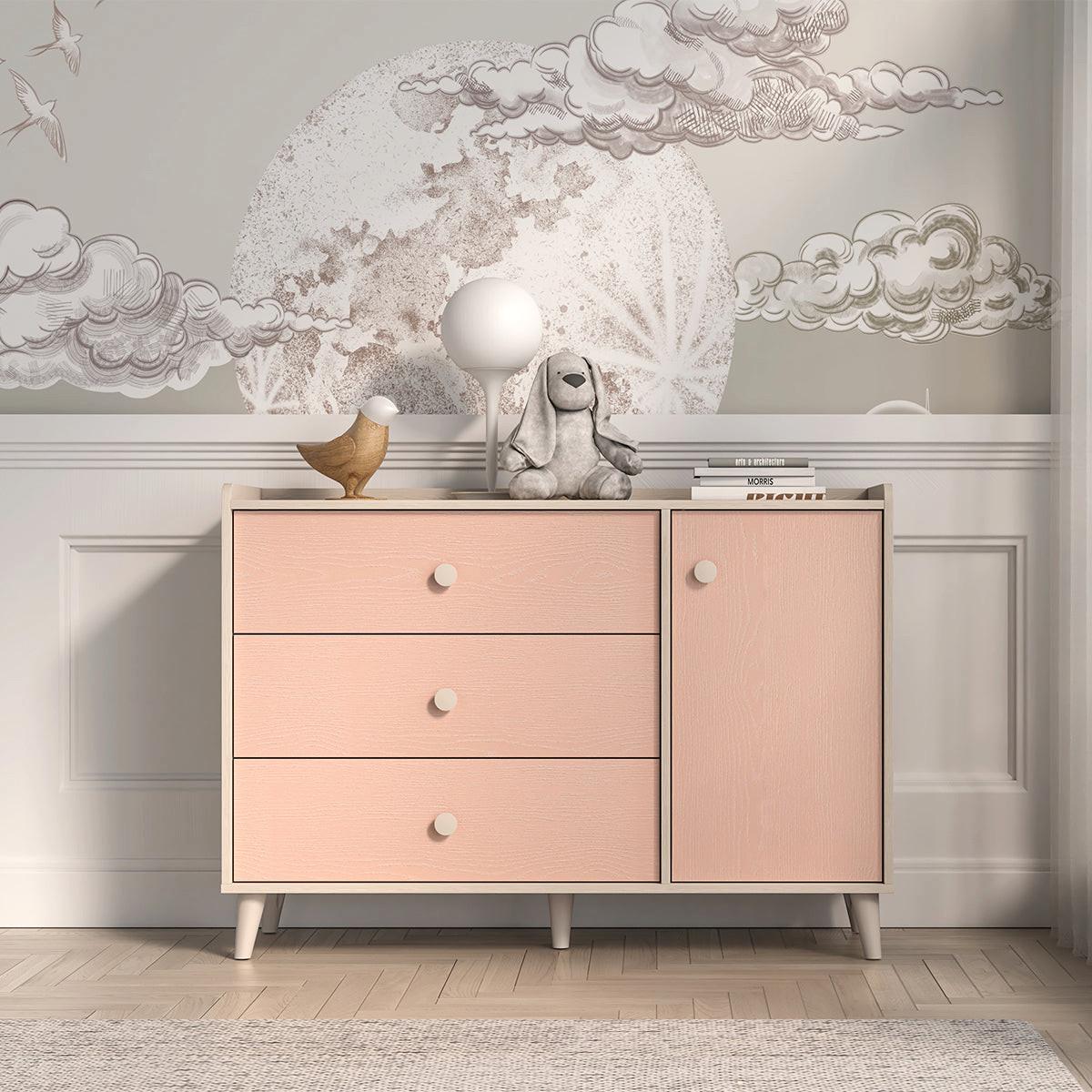 KINDERKOMMODE Alycia Beige - Korallenrosa - Holzeffekt - Pink, Holz (120/85/40cm) - Petits-meubles