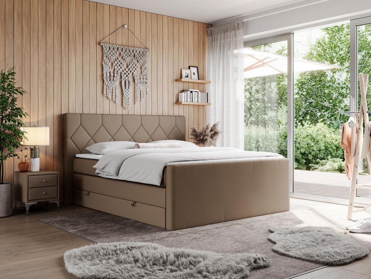 BOXSPRINGBETT KING EIGAR 160/200 Braun Kunstleder - H4 - Braun, Holz/Textil (160/200cm) - MKS