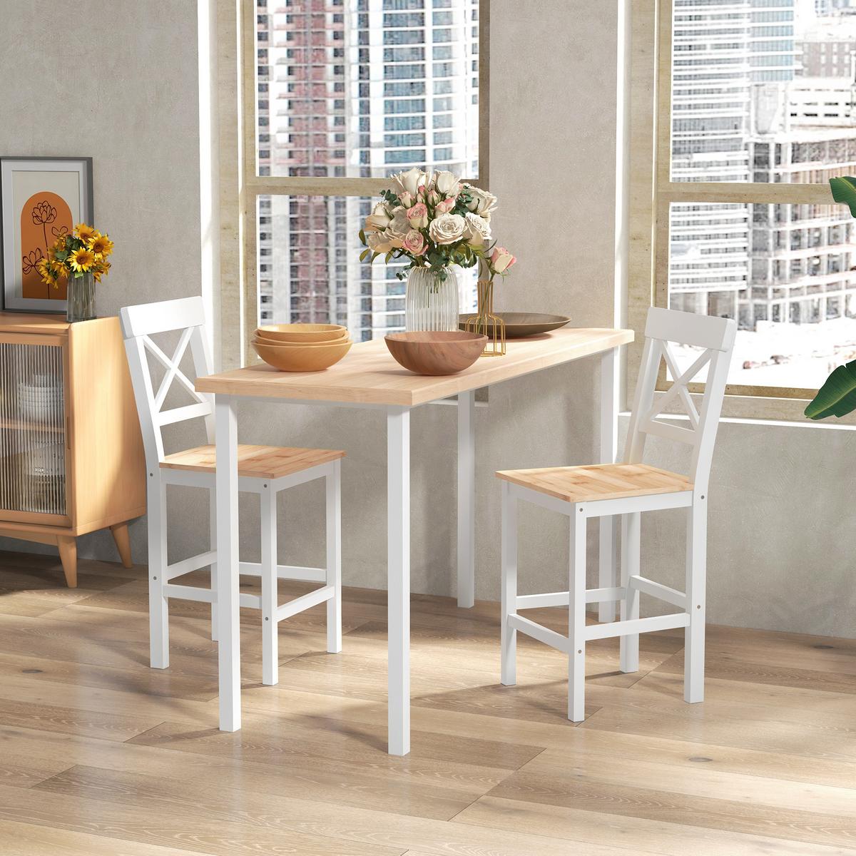 BARSTUHL 2er Set Kiefernholz Naturholz - Naturfarben, Holz (41/97.5/46cm) - HOMCOM