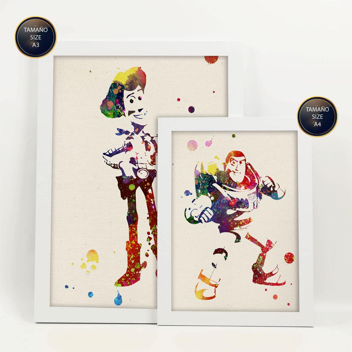 POSTER Set Mit 6 Toy Story Illustrationen Im Aquarell Stil Von Klassischen Kindermärchen, Filmen Und Büchern Innenarchitektur A3 & A4 Weißer Rahmen - Weiß, Papier (29/3cm) - Nacnic