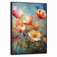 LEINWAND Bilder mit Rahmen - Blumen - Aquarell - Kunst - Botanisch - Natur - 60x80 - Orange, Textil (60/80cm) - MuchoWow
