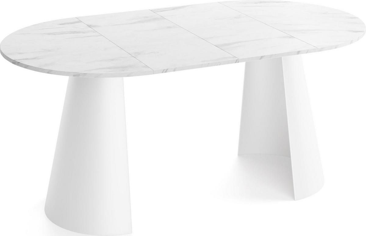 ESSTISCH Lamio runder ausziehbarer, Marmor Weiß 100-180/100/76 cm - Ecru/Weiß, Holzwerkstoff/Metall (100/176/76cm) - WFL GROUP