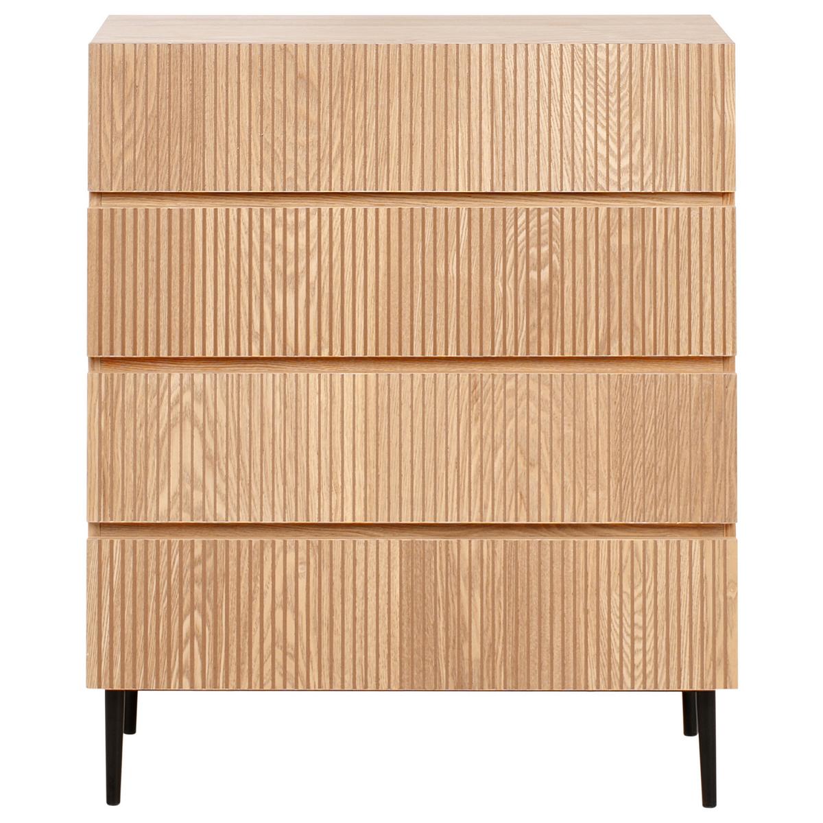 KOMMODE mit 4 Schubladen Naturfarbene Esche Blythe - Schwarz/Braun, Holzwerkstoff (80/95/40cm) - Beliani