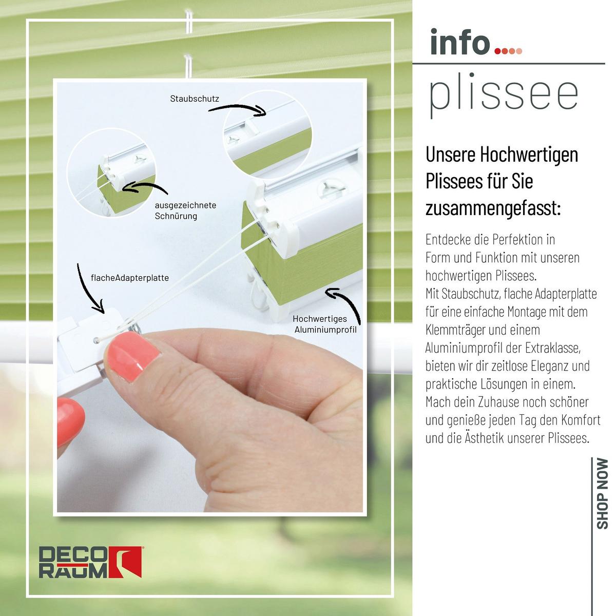 PLISSEE Basic 65 x 150cm Klemmfix ohne Bohren - Hellgrün, Textil (65/150cm) - Deco-Raum
