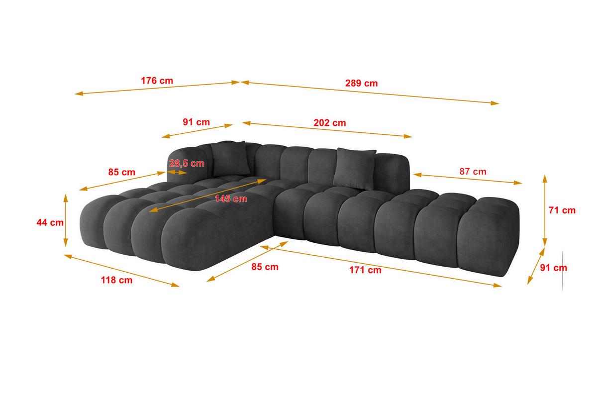ECKSOFA Ottomane Links OLEA-L2 - 289x176x71 cm Anthrazit - Anthrazit/Schwarz, Holzwerkstoff/Kunststoff (289/176cm) - ALTDECOR
