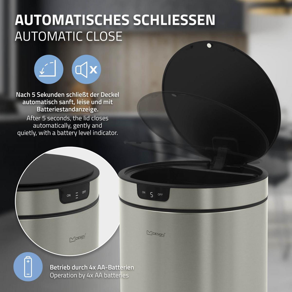 MÜLLEIMER mit Sensor 30L rund aus Edelstahl Silber - Silberfarben, Metall (29/52/29cm) - ML-DESIGN