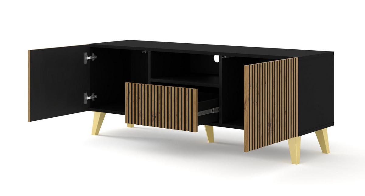 TV LOWBOARD Schwarz, Artisan-Schwarz, Gold 150/56/42 - Schwarz, Holzwerkstoff (150/56/42cm) - RAUMHIRSCH FURNITURE