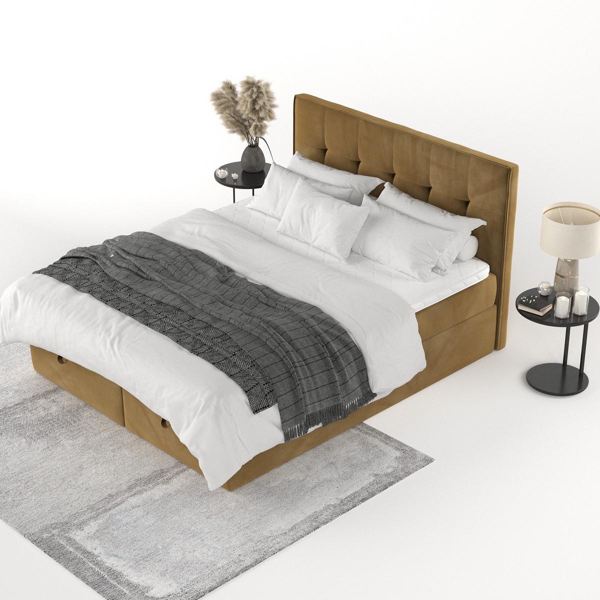 BOXBETT Tivra 160/200 cm Honiggelb im Kronos Stoff - Schwarz/Honig, Holz/Holzwerkstoff (160/200cm) - AltaBeds