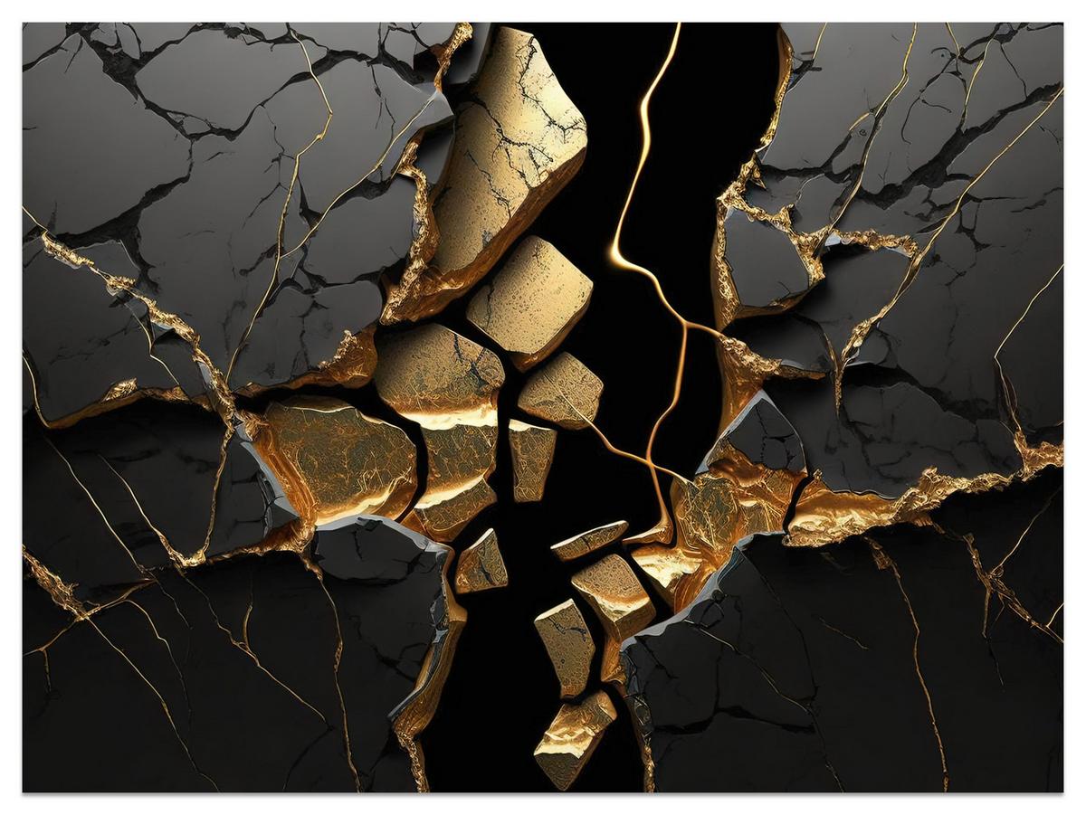 FOTOTAPETE für Wohnzimmer Schwarzer Abstrakter Marmor Gold Risse Wand 300x210 - Schwarz, Papier (300/210cm) - Muralo