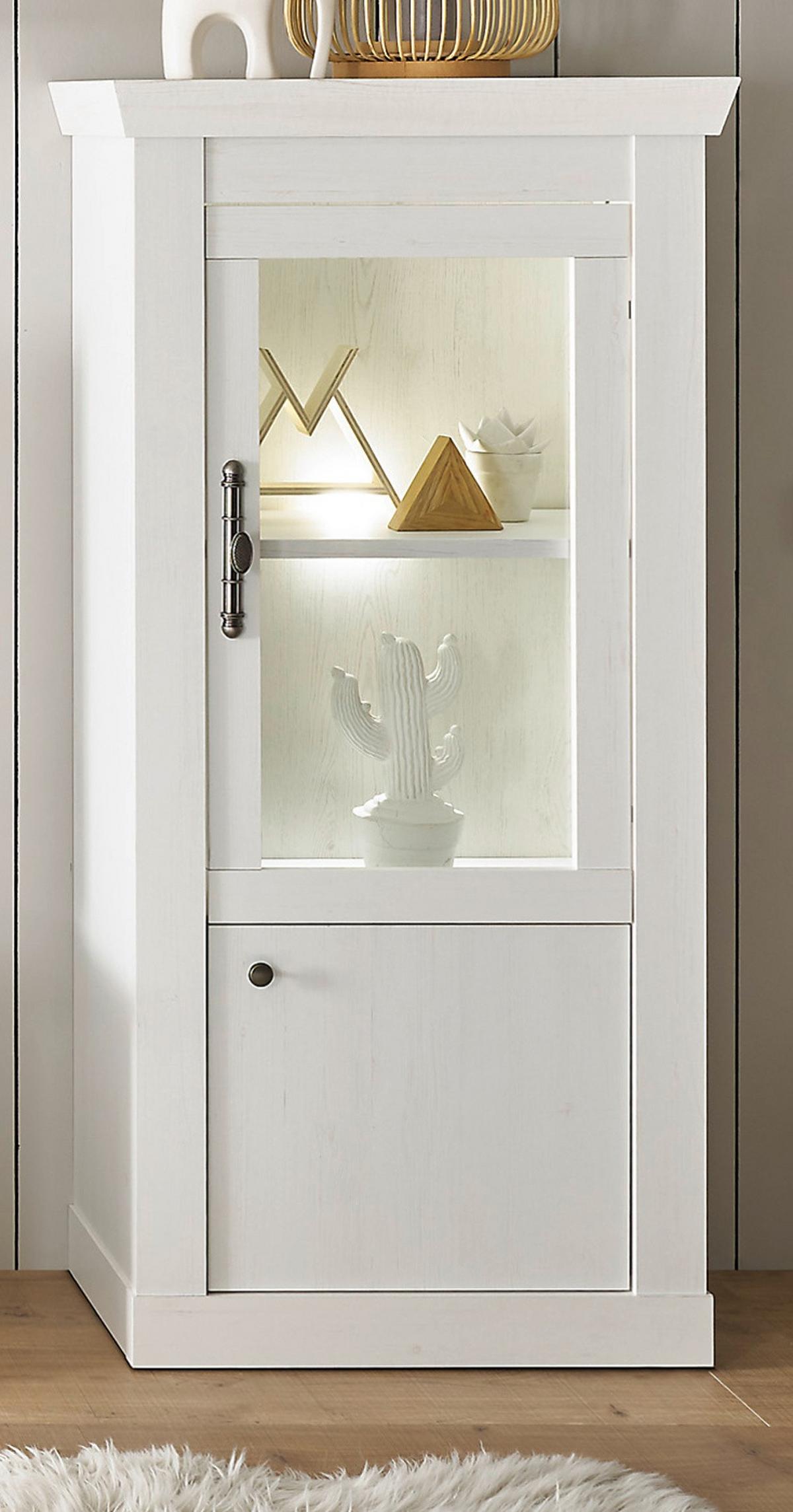 VITRINE weiß Pinie Landhaus, Vitrinenschrank mit Soft-Close und Beleuchtung - Weiß, Holzwerkstoff/Kunststoff (72/146/38cm) - Furn.Design