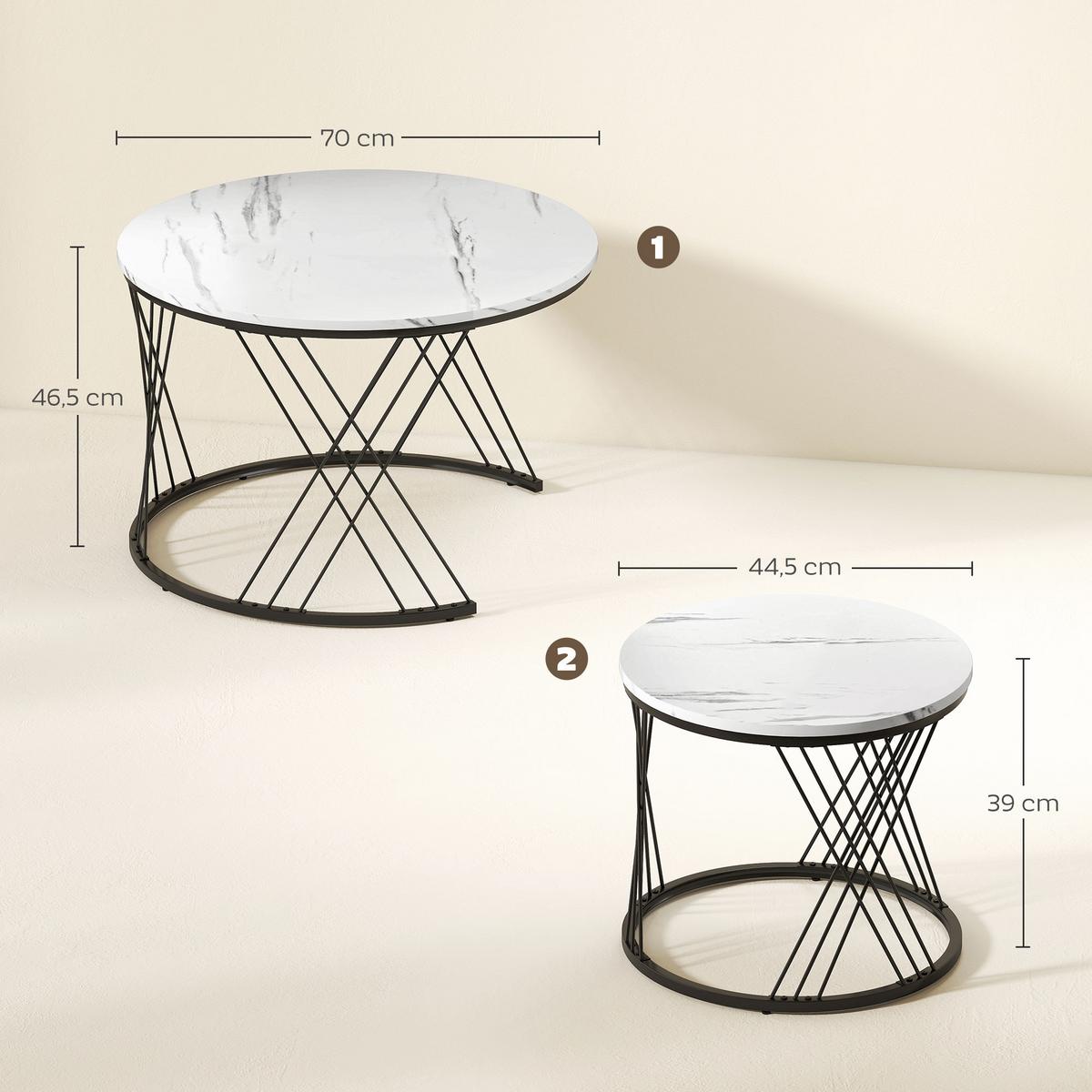 COUCHTISCH-SET 2er Set Spanplatte Metall Weiß - Weiß, Holzwerkstoff/Metall (70/70/46.5cm) - HOMCOM