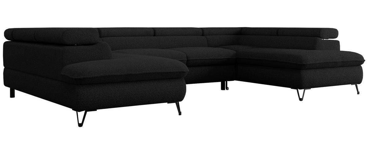 WOHNLANDSCHAFT PETER U Boucle Schwarz - Schwarz, Textil/Metall (346/76/208cm) - MKS
