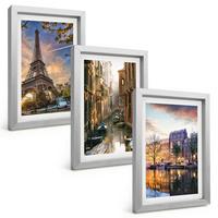 BILDER SET 3er Set - 20x30 cm Silberner Rahmen - Eiffelturm Venedig Amsterdamer Kanäle - Silberfarben, Kunststoff (20/30cm) - TULUP