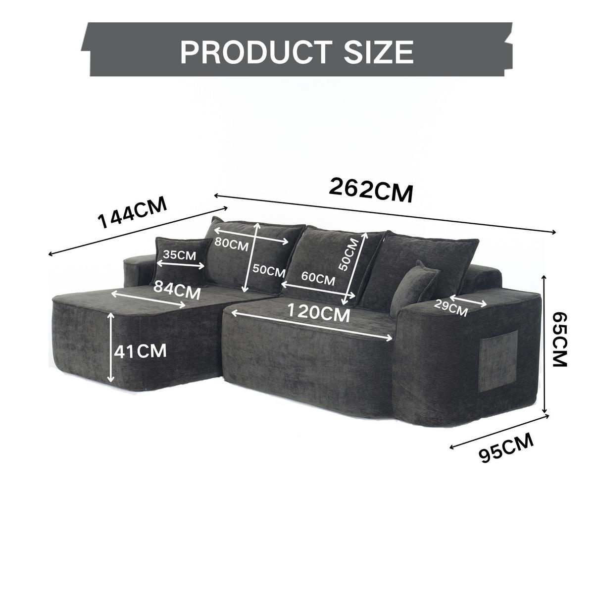 ECKSOFA Modulares L-Form in Chenille Montagefrei - Dunkelgrau, Textil (262/144cm) - Urban Meuble
