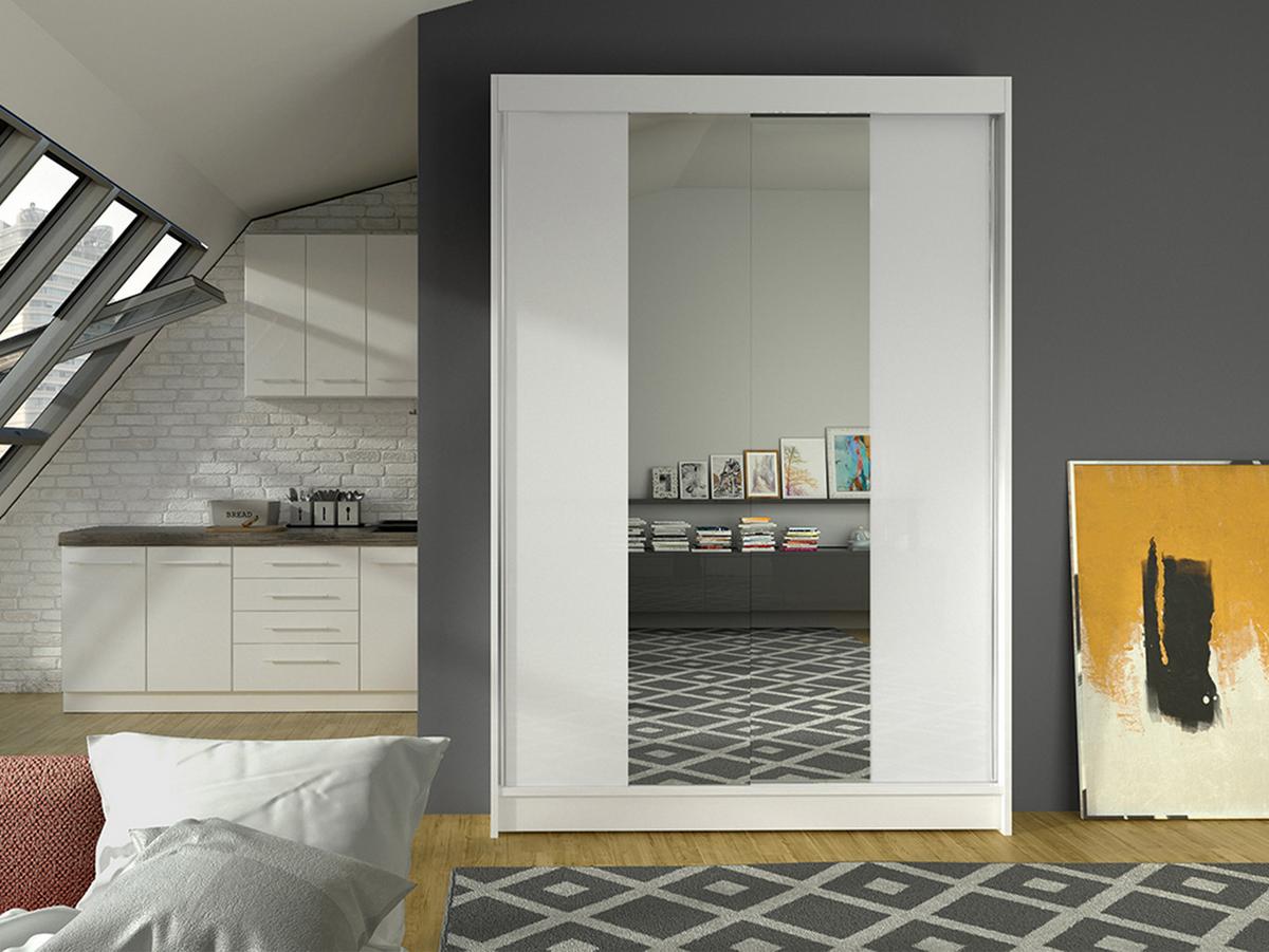 SCHWEBETÜRENSCHRANK Lino II - Weiß, Holzwerkstoff/Metall (120/200/58cm) - MIRJAN24