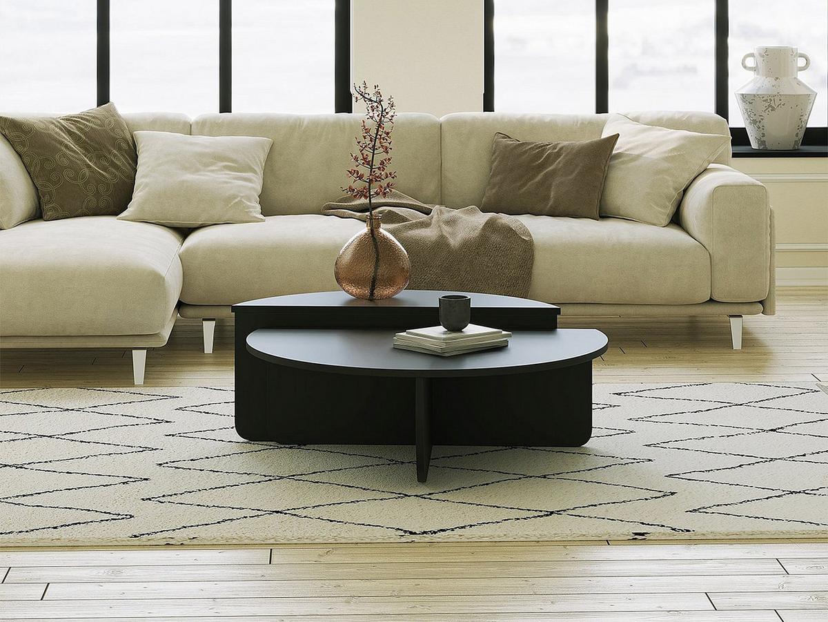 COUCHTISCH - 90 cm x 60 cm - Holz, Platte - Schwarz - ALOEVA - Schwarz, Holz (60/90/30cm) - Vente-Unique