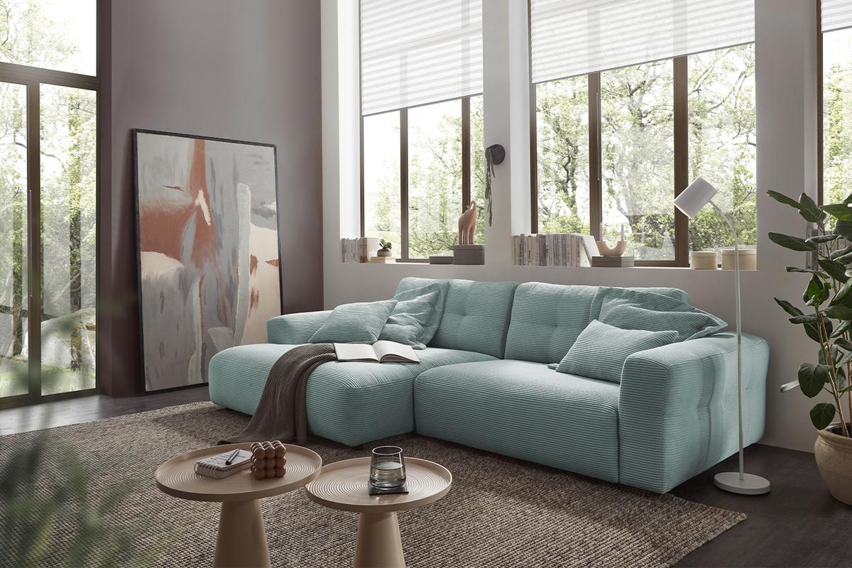ECKSOFA MIKA Hellblau Cord - Schwarz/Hellblau, Kunststoff/Textil (276/167cm) - KAWOLA