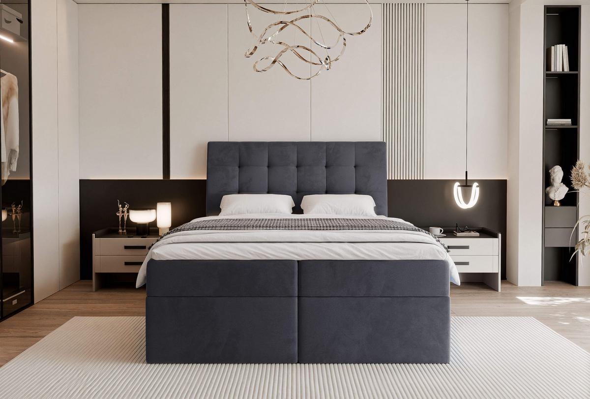 BOXBETT 160x200 cm mit Topper - Anthrazit, Textil (160/200cm) - Idohome