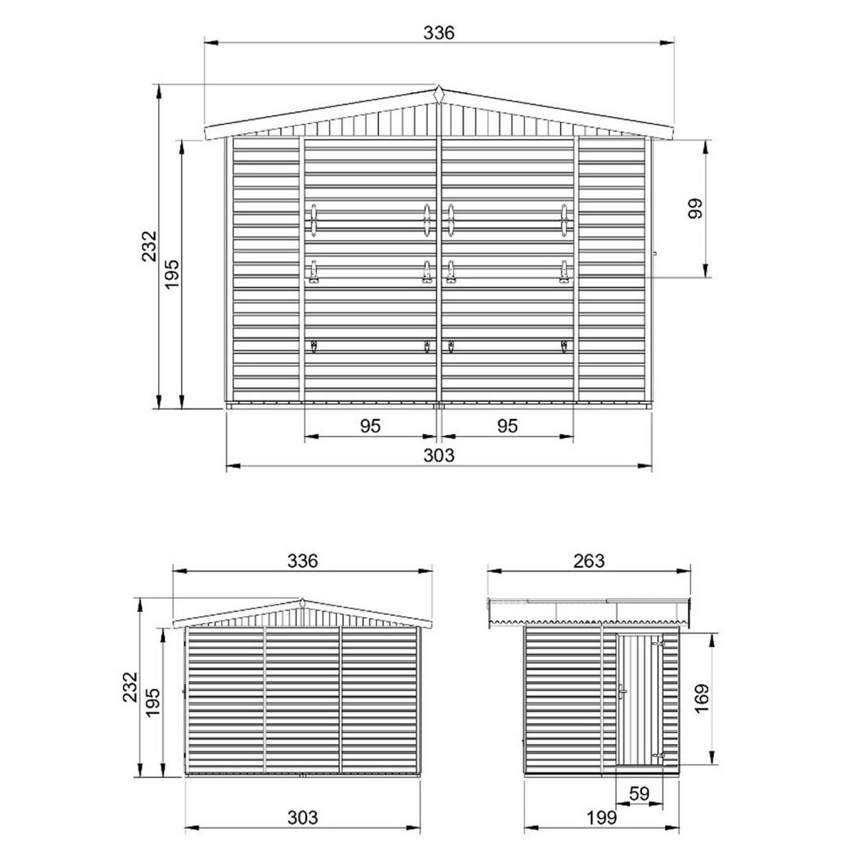 MARKTBUDE Holz, Gartenhaus , ZWEI FENSTER - 200x300/6 m2 - M150 - Beige, Holz (336/232/263cm) - Timbela