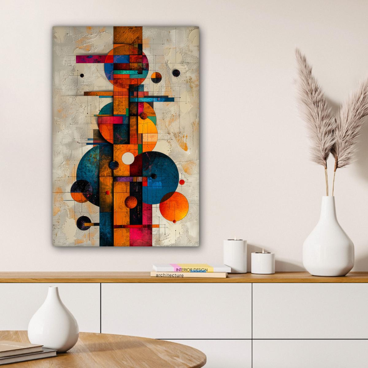 LEINWANDBILD Vintage - Moderne Kunst - Orange - Geometrische Formen Wanddeko 40x60 cm - Multicolor, Textil (40/60cm) - MuchoWow