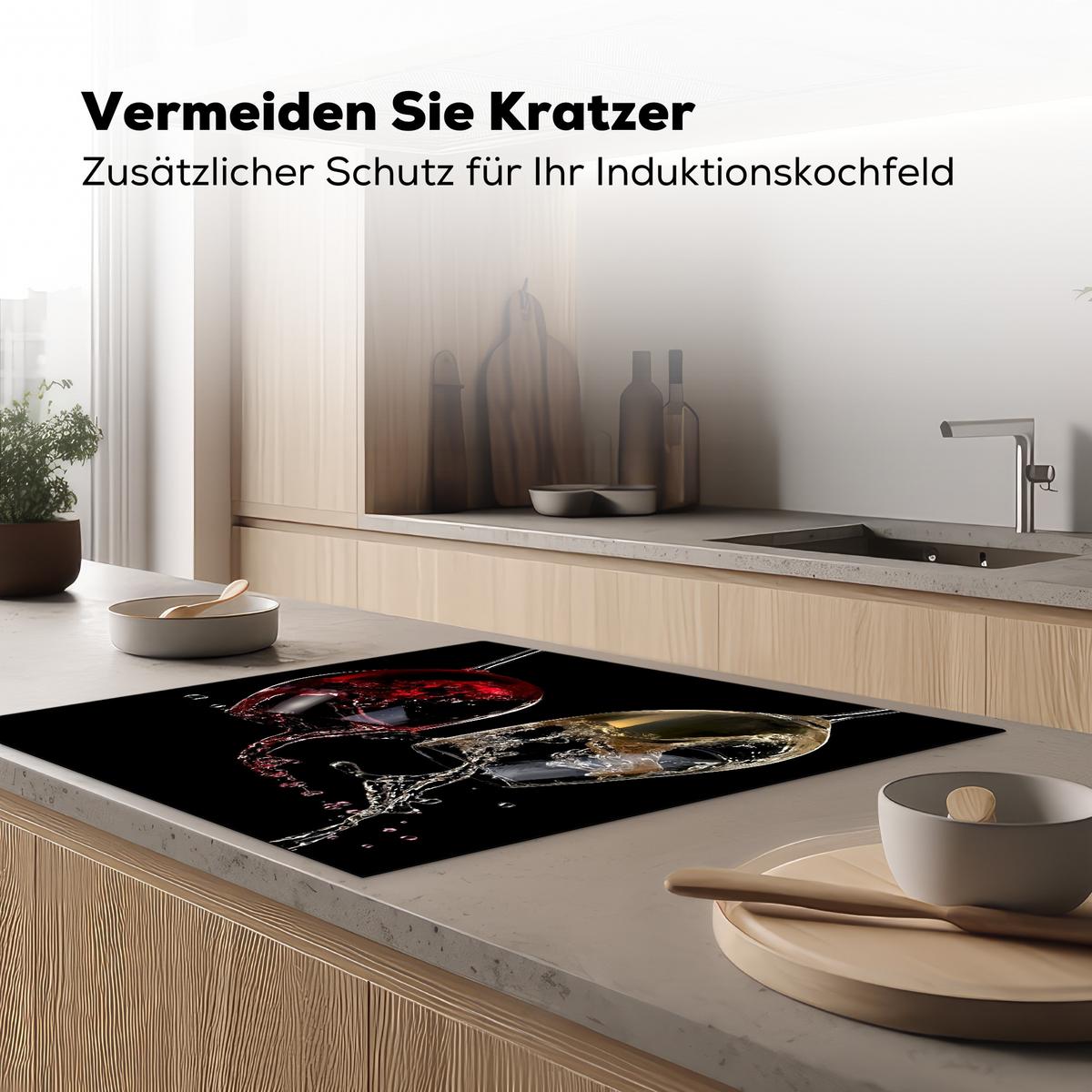 HERDABDECKPLATTE Rotwein - Weißwein - Glas - Schwarz Induktionsmatte 78x78 cm - Weinrot, Kunststoff (78/78/0.2cm) - MuchoWow