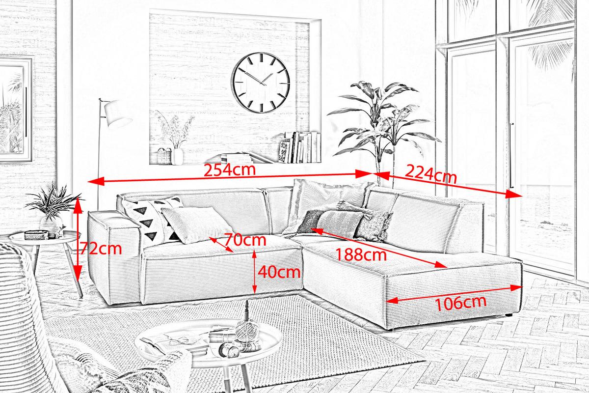 ECKSOFA SAMU Grün Cord - Schwarz/Olivgrün, Textil (254/224cm) - KAWOLA