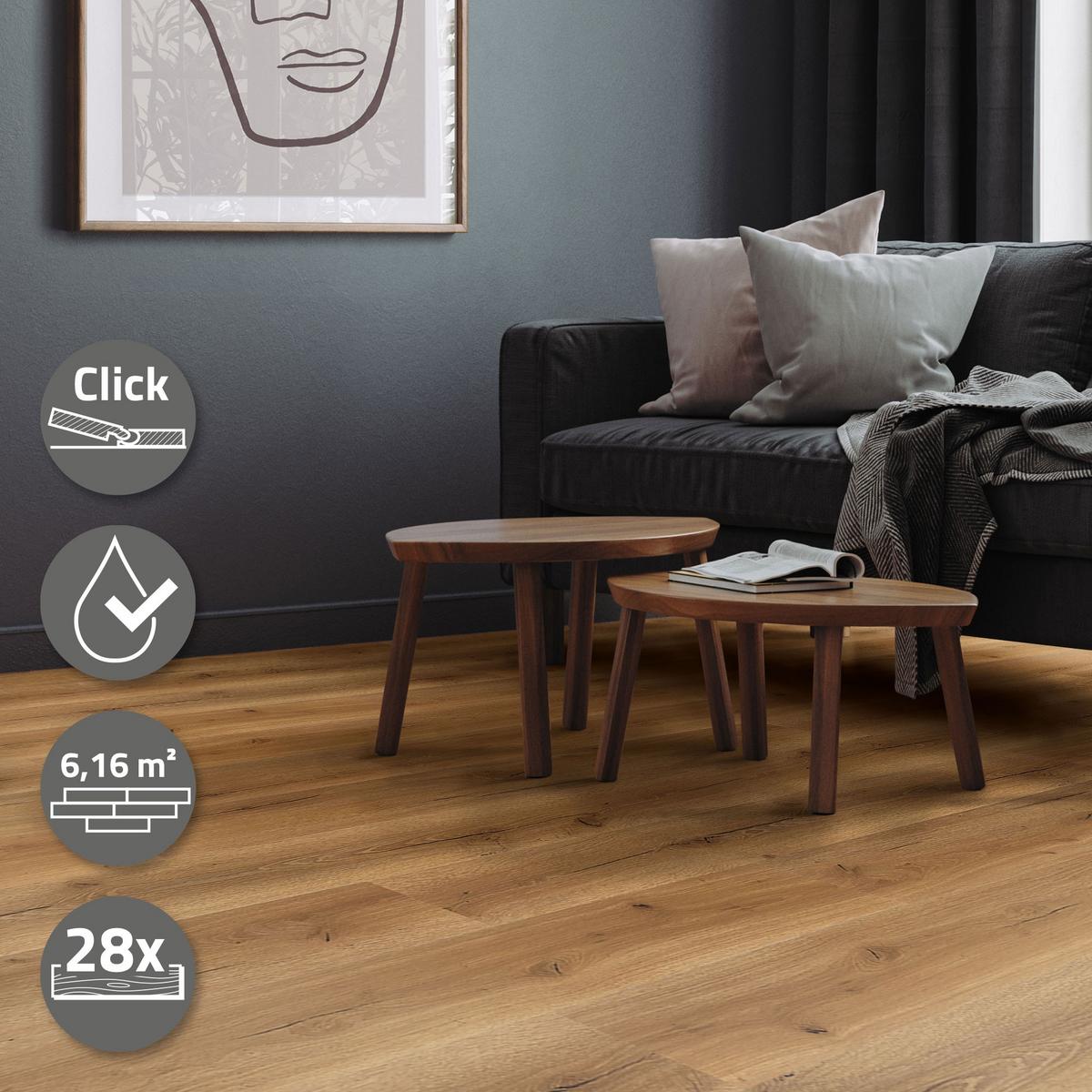 VINYLBODEN Klick 6,16m²/28 Dielen PVC Bodenbelag Eiche Rustikal Holzoptik - Wildeiche, Kunststoff (122/18/0.42cm) - ML-DESIGN