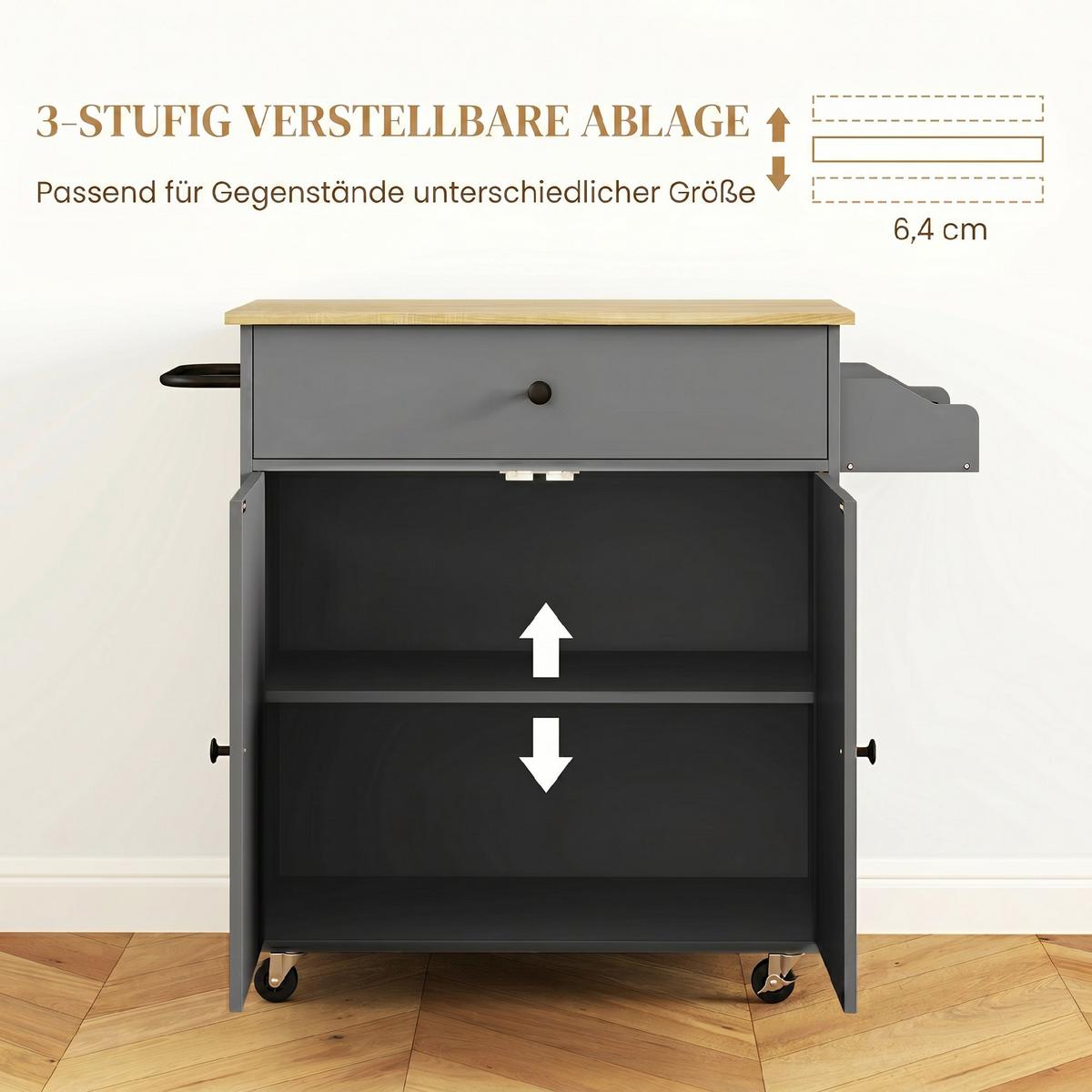 KÜCHENINSEL Spanplatte MDF Grau - Schwarz/Grau, Holzwerkstoff/Metall (42/87/106cm) - HOMCOM