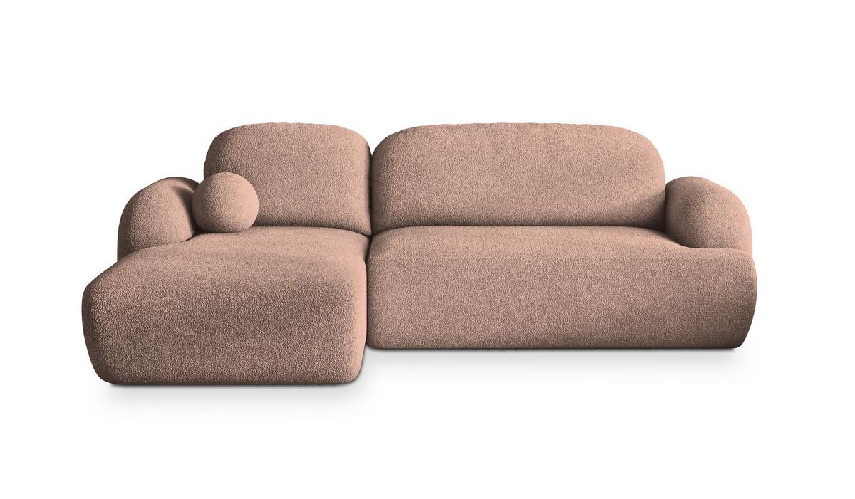 ECKSOFA MODENZA N L-S Rosa Boucle-Stoff mit Schlaffunktion - Schwarz/Rosa, Holz/Kunststoff (266/148cm) - MASSENO