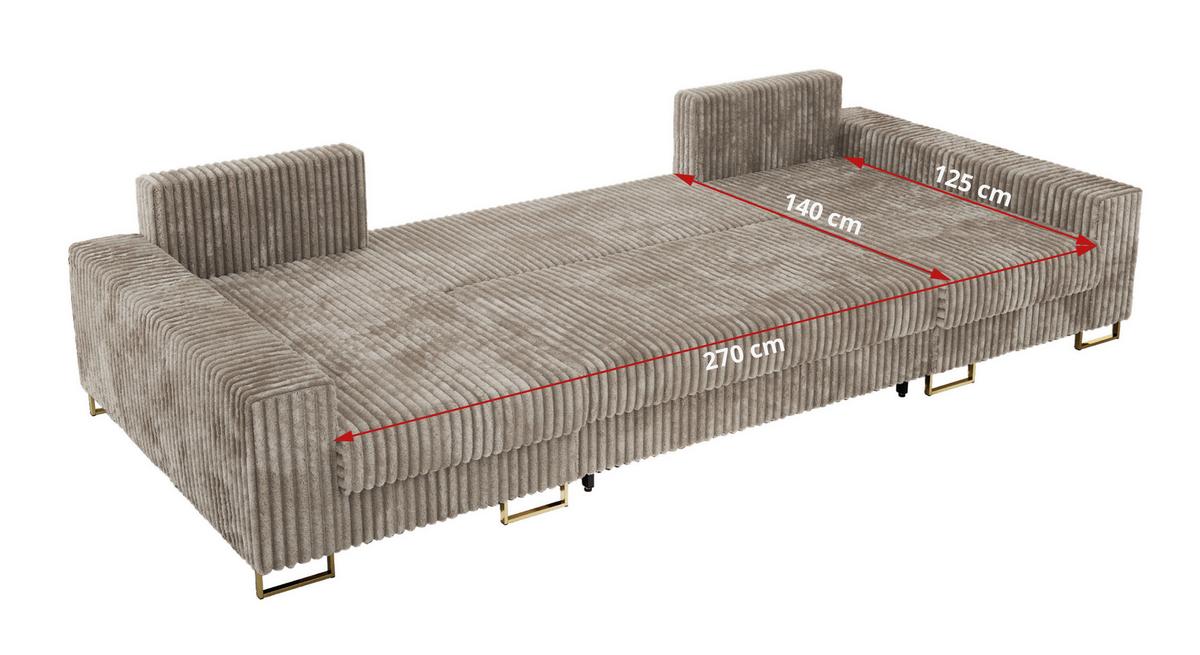 WOHNLANDSCHAFT DORIAN U Cord Hellbraun - Hellbraun/Goldfarben, Textil/Metall (312/85/138cm) - MKS