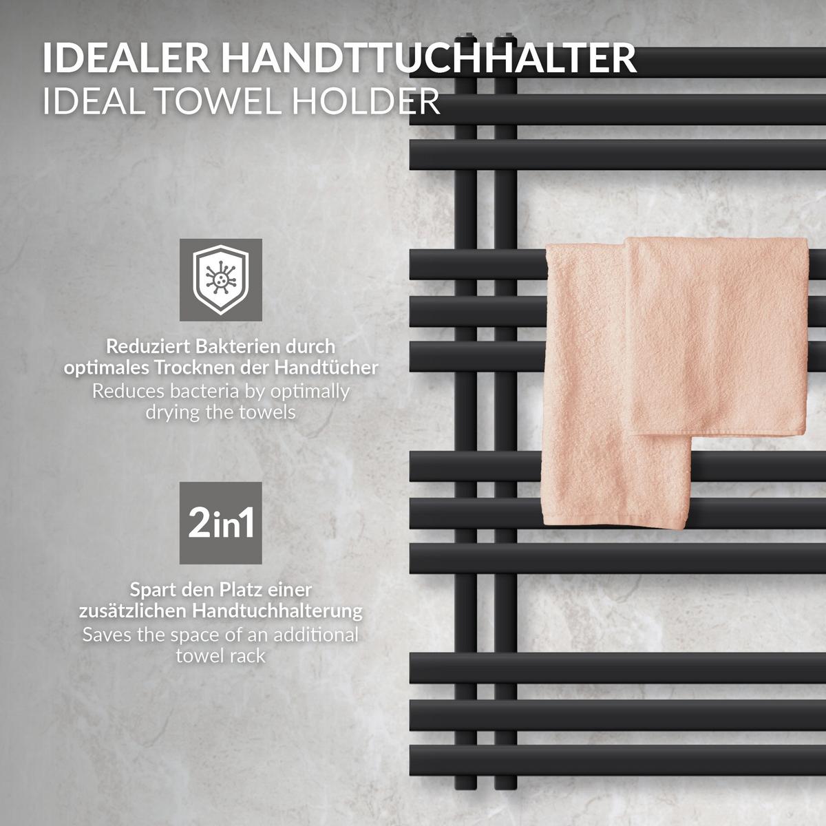 BADHEIZKÖRPER elektrisch Iron EM 600x1000 mm Schwarz mit Heizstab 300W - Schwarz, Metall (60/100/3cm) - LuxeBath